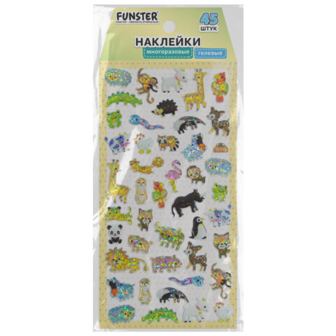 Наклейки гелевые "Зверушки", 17,5х9 см, ассорти 4 вида, FUNSTER
