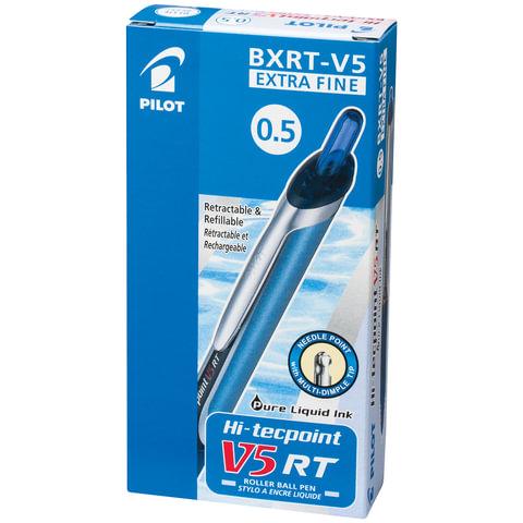 Ручка-роллер автоматическая с грипом PILOT "Hi-Tecpoint V5 RT", СИНЯЯ,