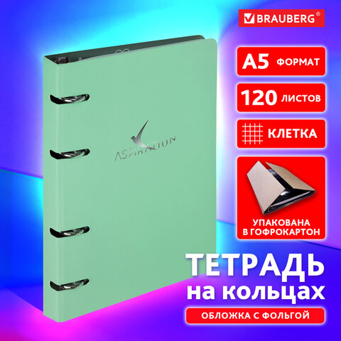 Тетрадь на кольцах А5 160х212 мм, 120 листов, картон, фольга, клетка, BRAUBERG, Тетрадь на кольцах А5 160х212 мм, 120 листов, картон, фольга, клетка, BRAUBERG,