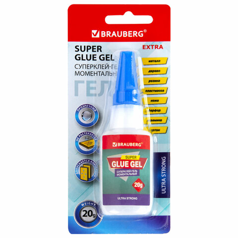 Клей-Гель моментальный ультрапрочный суперклей BRAUBERG EXTRA, 20 г, Клей-Гель моментальный ультрапрочный суперклей BRAUBERG EXTRA, 20 г,