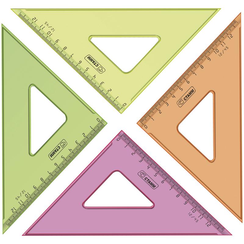 Треугольник 45°, 12см Стамм, прозрачный флуоресцентный, 4цв. ТК44 Треугольник 45°, 12см Стамм, прозрачный флуоресцентный, 4цв. ТК44