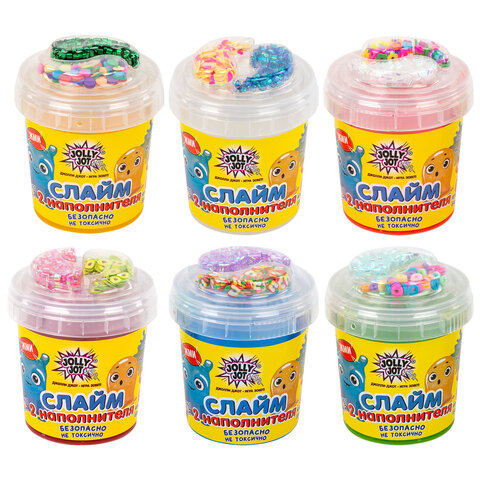 Слайм (лизун) с наполнителями МИКС, 140 г, ассорти 6 видов, JOLLY JOT (ДЖОЛЛИ Слайм (лизун) с наполнителями МИКС, 140 г, ассорти 6 видов, JOLLY JOT (ДЖОЛЛИ