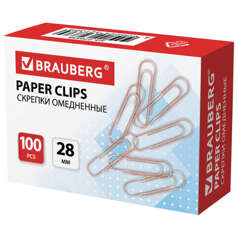 Скрепки BRAUBERG, 28 мм, омедненные, 100 шт., в картонной коробке, 270448 Скрепки BRAUBERG, 28 мм, омедненные, 100 шт., в картонной коробке, 270448