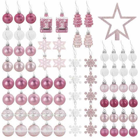 Шары новогодние ёлочные "Elegant Pink" 77 предметов, розовый/белый, Шары новогодние ёлочные "Elegant Pink" 77 предметов, розовый/белый,