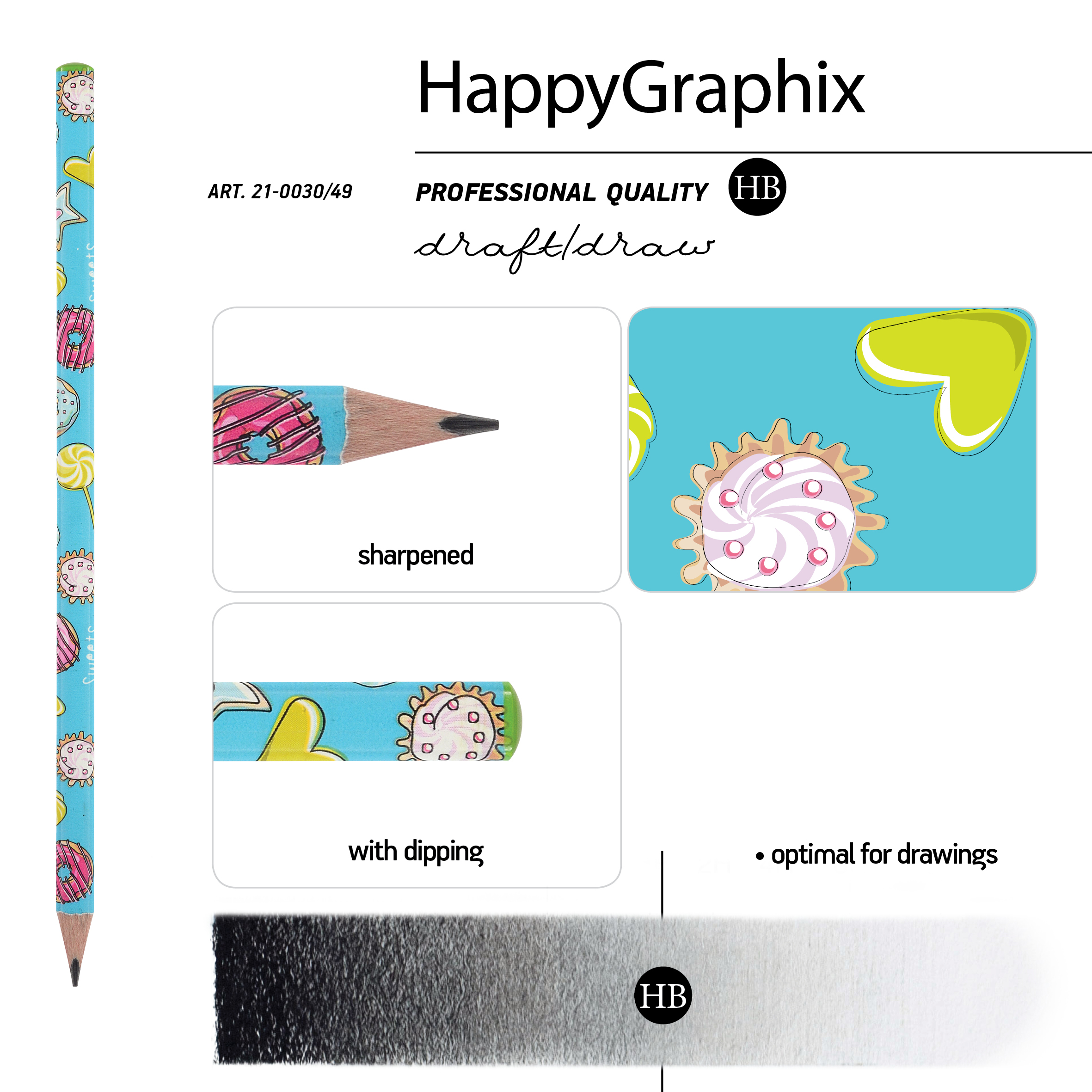 КАРАНДАШ ЧЕРНОГРАФИТОВЫЙ "HappyGraphix. Сладкое настроение.Пончики" НВ КАРАНДАШ ЧЕРНОГРАФИТОВЫЙ "HappyGraphix. Сладкое настроение.Пончики" НВ