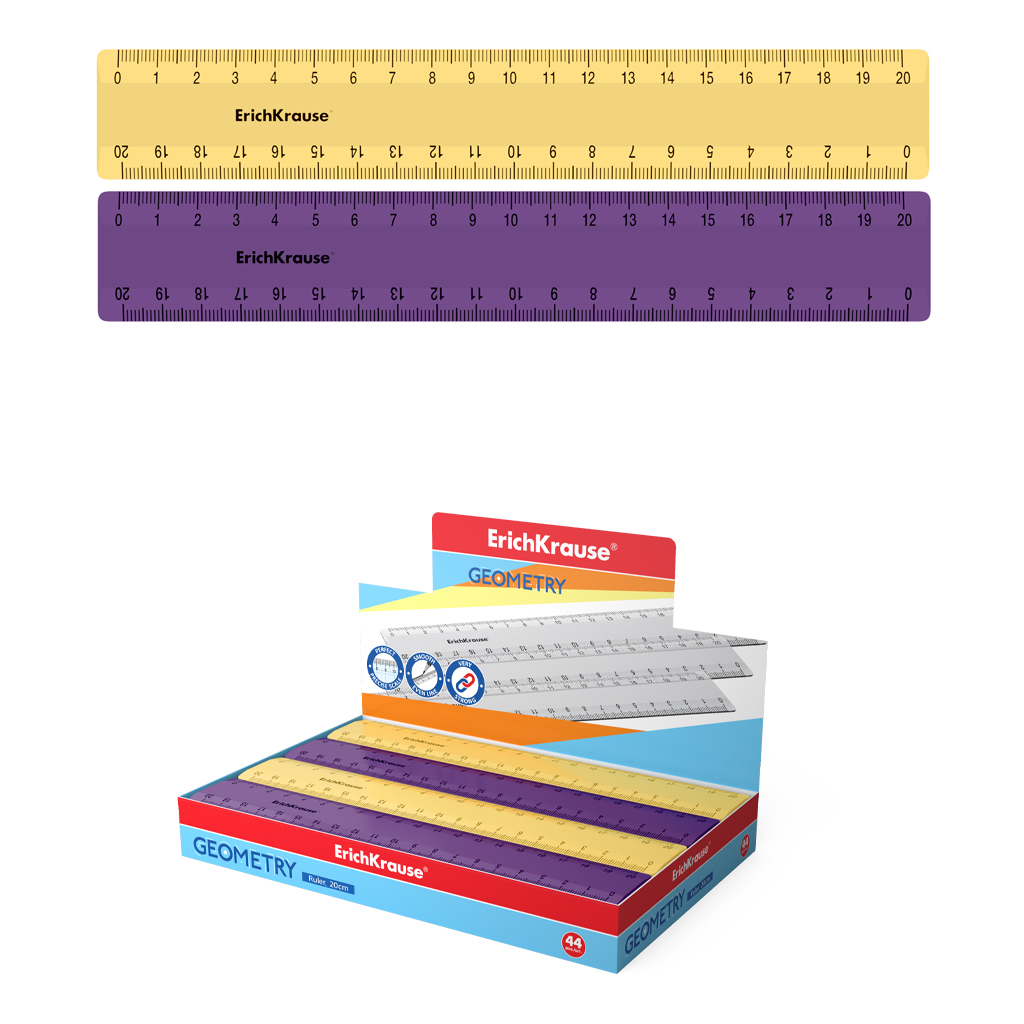 Линейка пластиковая ErichKrause® Iris, 20см, ассорти из 2 цветов, в Линейка пластиковая ErichKrause® Iris, 20см, ассорти из 2 цветов, в