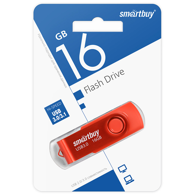 Память Smart Buy "Twist" 16GB, USB 3.0 Flash Drive, красный Память Smart Buy "Twist" 16GB, USB 3.0 Flash Drive, красный