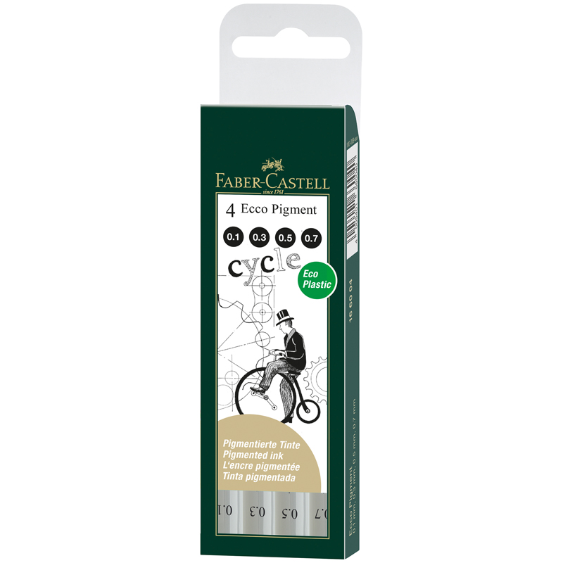 Набор капиллярных ручек Faber-Castell "Ecco Pigment" черные, 4шт., Набор капиллярных ручек Faber-Castell "Ecco Pigment" черные, 4шт.,