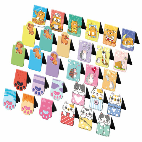 Закладки для книг МАГНИТНЫЕ, "ЯРКИЙ МИКС", комплект 30 штук, 35x25 мм, Закладки для книг МАГНИТНЫЕ, "ЯРКИЙ МИКС", комплект 30 штук, 35x25 мм,