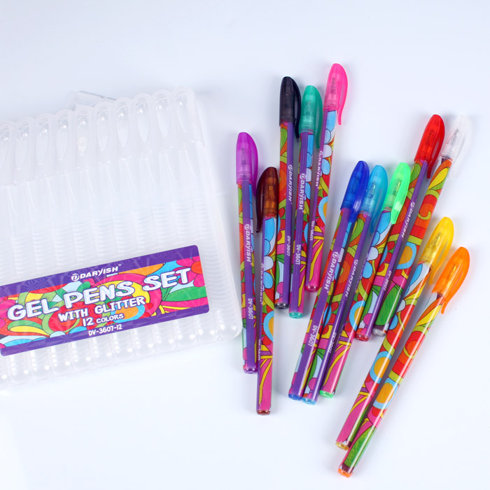 Набор ручек гелевых 12цв. "Darvish" с блёстками,в Набор ручек гелевых 12цв. "Darvish" с блёстками,в