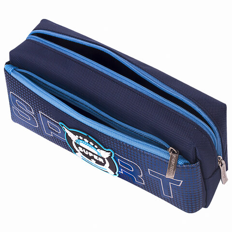 Пенал ЮНЛАНДИЯ, 2 отделения, полиэстер, "Super", синий, 21х6х9 см,