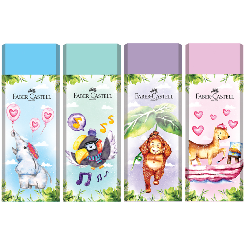 Ластик Faber-Castell "Happy Jungle", прямоугольный, картонный футляр, Ластик Faber-Castell "Happy Jungle", прямоугольный, картонный футляр,
