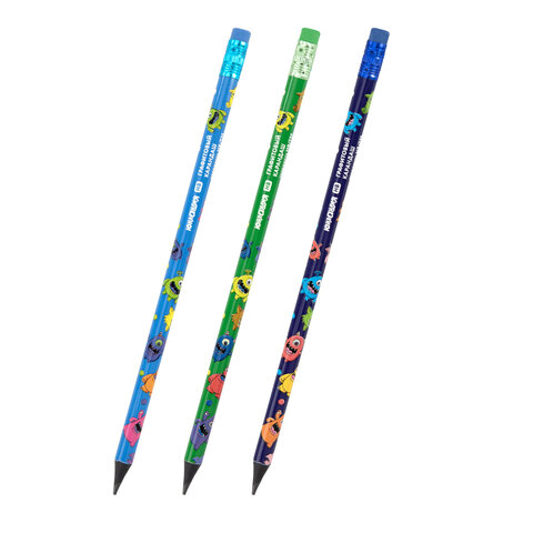 Карандаш чернографитный с принтом ЮНЛАНДИЯ МОНСТРИКИ, 1 шт., HB, с ластиком,