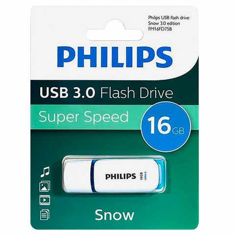 Флеш-диск 16 GB PHILIPS SNOW, разъем USB 3.0, синий, FM16FD75B/97 Флеш-диск 16 GB PHILIPS SNOW, разъем USB 3.0, синий, FM16FD75B/97