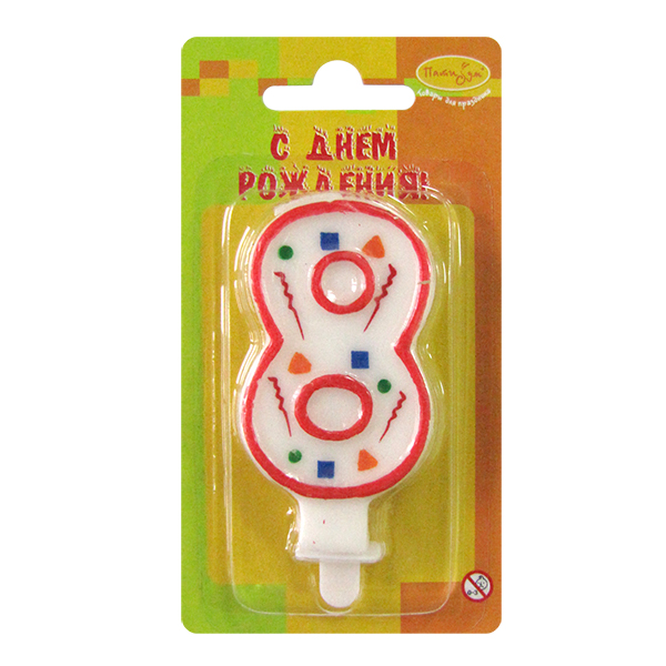 Свеча Цифра 8 Красное Конфетти 7см Свеча Цифра 8 Красное Конфетти 7см