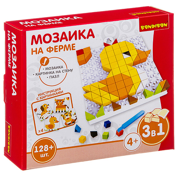 Логические, развивающие игры и игрушки Bondibon Мозаика «НА ФЕРМЕ», 128 дет., Логические, развивающие игры и игрушки Bondibon Мозаика «НА ФЕРМЕ», 128 дет.,