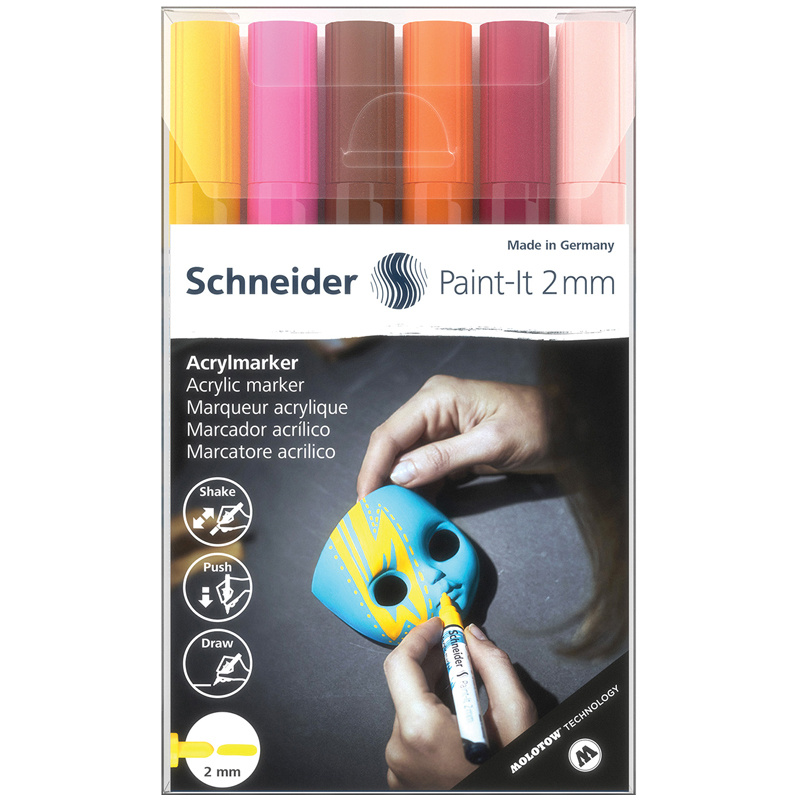 Набор маркеров акриловых Schneider "Paint-it 310", 2мм, ассорти, 6 Набор маркеров акриловых Schneider "Paint-it 310", 2мм, ассорти, 6
