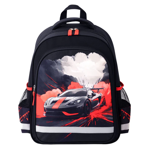 Рюкзак ПИФАГОР SCHOOL, 1 отделение, 3 кармана, "Revving car", 38x28х14