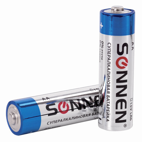 Батарейки КОМПЛЕКТ 4 шт., SONNEN Super Alkaline, АА (LR6,15А), алкалиновые,