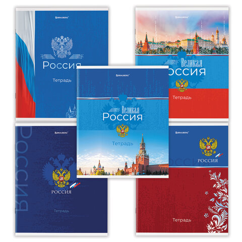 Тетрадь А5 48 л. BRAUBERG скоба, клетка, обложка картон, "Россия",