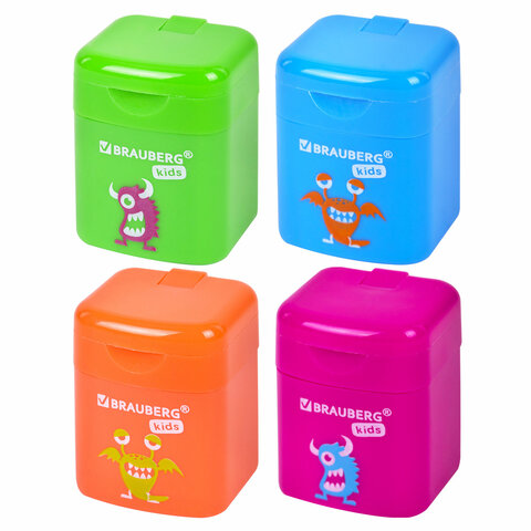 Точилка BRAUBERG KIDS "Монстрик", с контейнером, корпус ассорти,
