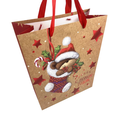 Пакет подарочный НАБОР 4 штуки новогодний 26x32x13см, "3D Large", Пакет подарочный НАБОР 4 штуки новогодний 26x32x13см, "3D Large",