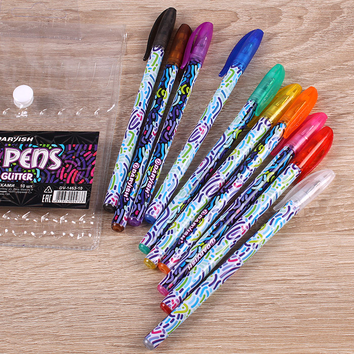 Набор ручек гелевых 10цв. "Darvish" с блёстками, корпус с рисунком Набор ручек гелевых 10цв. "Darvish" с блёстками, корпус с рисунком