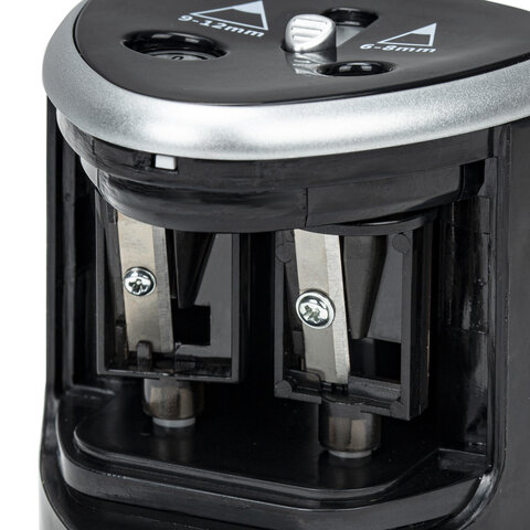 Точилка электрическая BRAUBERG DUAL (для 2 диаметров карандашей!), 4 батарейки