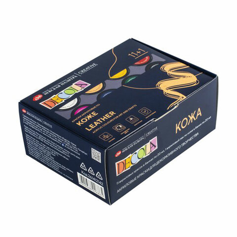 Краски акриловые по коже "Декола", 11 цветов + акриловый лак по 20 мл, Краски акриловые по коже "Декола", 11 цветов + акриловый лак по 20 мл,