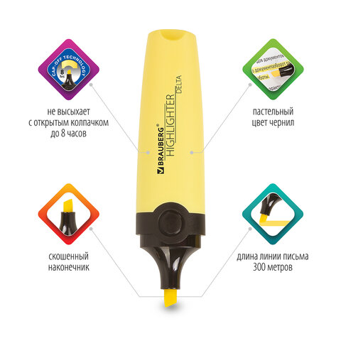 Набор текстовыделителей BRAUBERG 6 шт., АССОРТИ, "DELTA PASTEL", линия Набор текстовыделителей BRAUBERG 6 шт., АССОРТИ, "DELTA PASTEL", линия