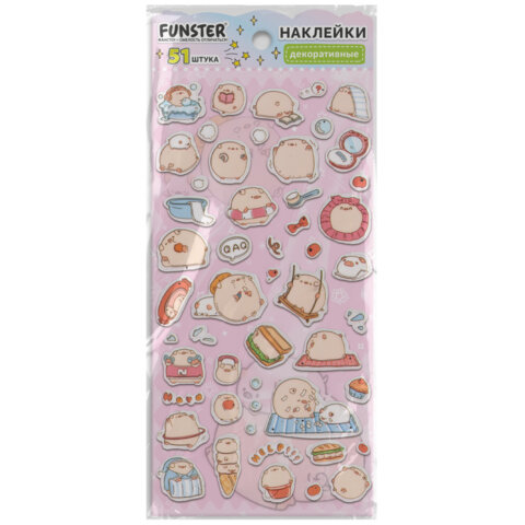 Наклейки декоративные "Милые животные", 17,5х9 см, ассорти 6 видов,