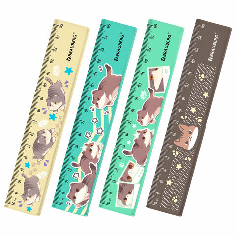 Линейка пластиковая 15 см BRAUBERG "МИЛЫЕ КОТЫ", тонированная, Линейка пластиковая 15 см BRAUBERG "МИЛЫЕ КОТЫ", тонированная,
