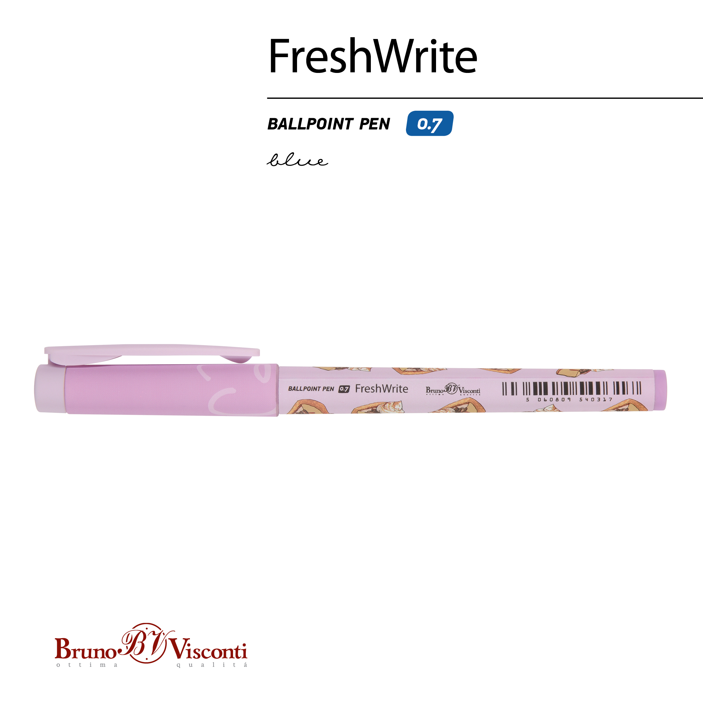 РУЧКА "FreshWrite. Кофемания. Чизкейк" ШАРИКОВАЯ 0.7 ММ, СИНЯЯ