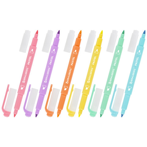 Набор текстовыделителей двусторонних 6 ПАСТЕЛЬНЫХ ЦВЕТОВ, BRAUBERG "TWIN Набор текстовыделителей двусторонних 6 ПАСТЕЛЬНЫХ ЦВЕТОВ, BRAUBERG "TWIN