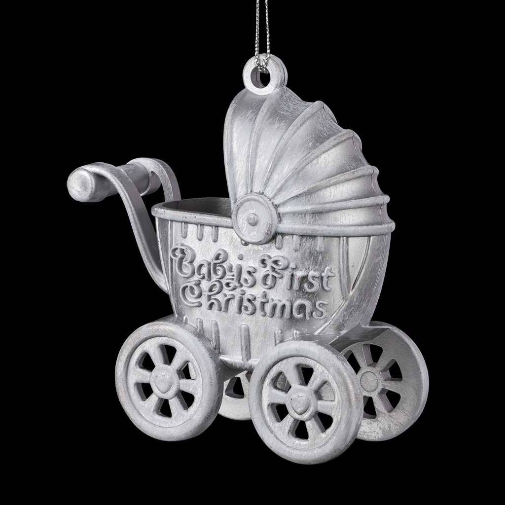 Украшение ErichKrause Decor® Детская коляска серебряная 11см Украшение ErichKrause Decor® Детская коляска серебряная 11см