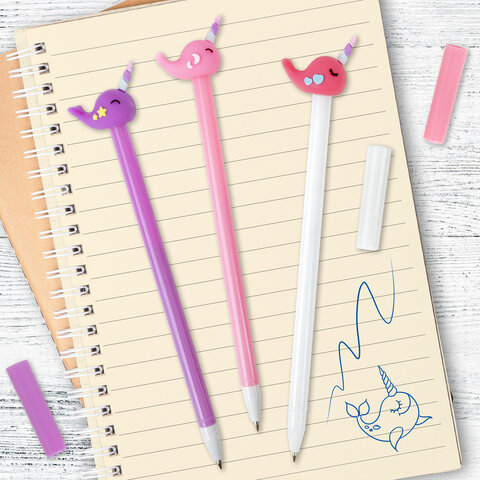 Ручка с топпером шариковая ЮНЛАНДИЯ "Кит-Единорог", корпус ассорти, Ручка с топпером шариковая ЮНЛАНДИЯ "Кит-Единорог", корпус ассорти,