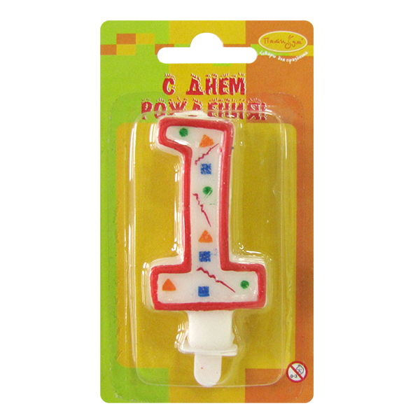 Свеча Цифра 1 Красное Конфетти 7см Свеча Цифра 1 Красное Конфетти 7см