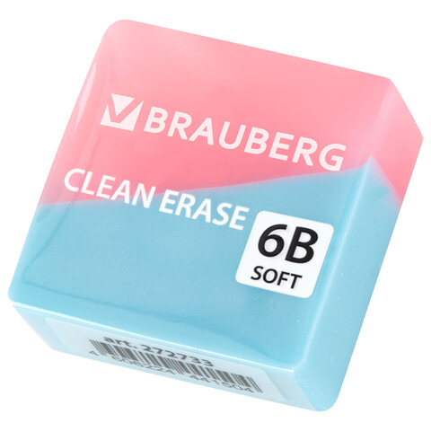 Ластик BRAUBERG "PASTEL COLOR DUO", 34х34х14 мм, квадратный,