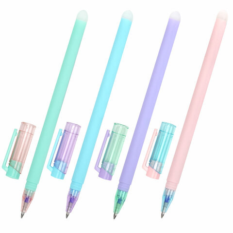 Ручки стираемые гелевые ЮНЛАНДИЯ "Лимонад", НАБОР 4 штуки, СИНИЕ, узел Ручки стираемые гелевые ЮНЛАНДИЯ "Лимонад", НАБОР 4 штуки, СИНИЕ, узел