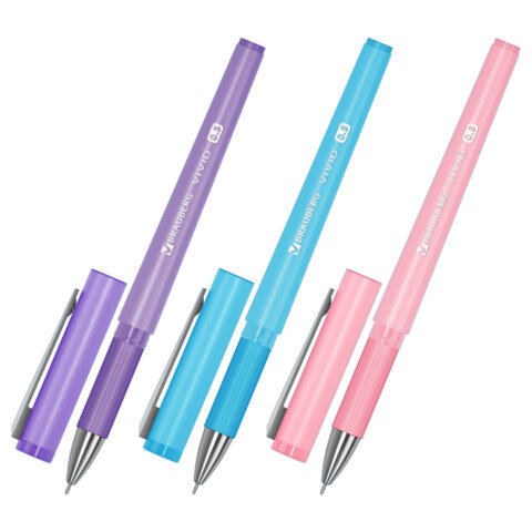 Ручки гелевые с грипом BRAUBERG "VIVID PASTEL", СИНИЕ, НАБОР 3 ШТ.,