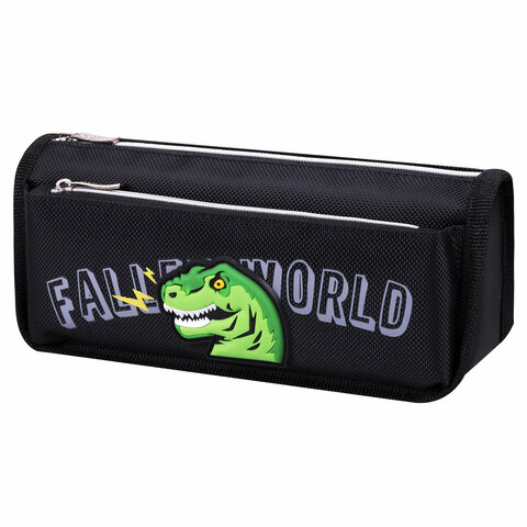 Пенал мягкий ЮНЛАНДИЯ, 2 отделения, полиэстер, "Dino doom", черный, Пенал мягкий ЮНЛАНДИЯ, 2 отделения, полиэстер, "Dino doom", черный,