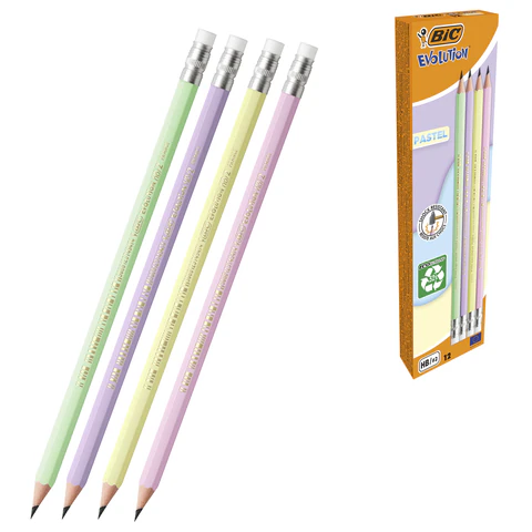 Карандаш чернографитный BIC, 1 шт., "Evolution Pastel", HB, с Карандаш чернографитный BIC, 1 шт., "Evolution Pastel", HB, с