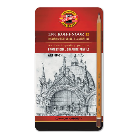 Карандаши чернографитные KOH-I-NOOR, НАБОР 12 шт., "Art", 8В-2H, без Карандаши чернографитные KOH-I-NOOR, НАБОР 12 шт., "Art", 8В-2H, без