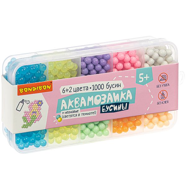 Набор для творчества BONDIBON. Аквамозаика бусины (6+2 цветов+ неоновые бусины, Набор для творчества BONDIBON. Аквамозаика бусины (6+2 цветов+ неоновые бусины,