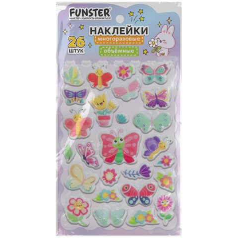 Наклейки объемные "Яркий микс", 19х13,5 см, ассорти 12 видов, FUNSTER