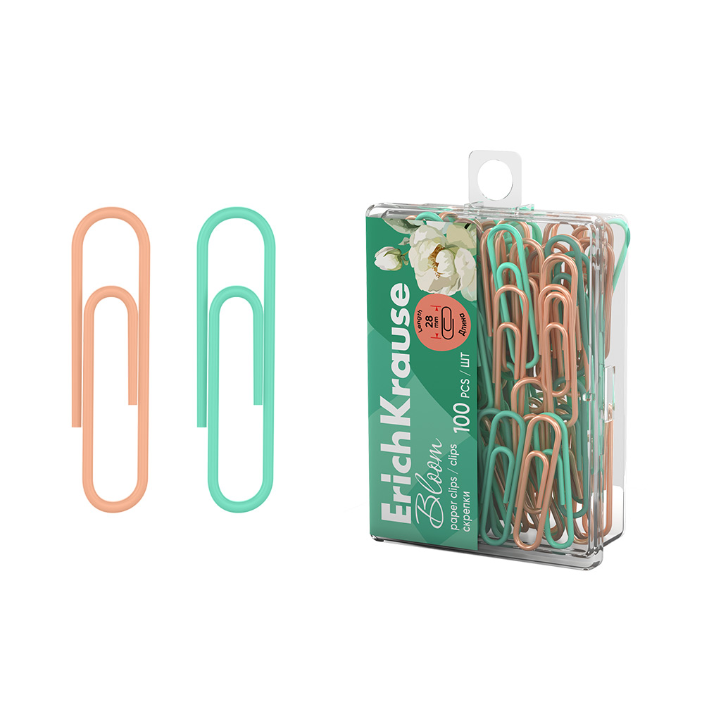 Скрепки металлические с виниловым покрытием Erich Krause Pastel Bloom, 28мм, Скрепки металлические с виниловым покрытием Erich Krause Pastel Bloom, 28мм,