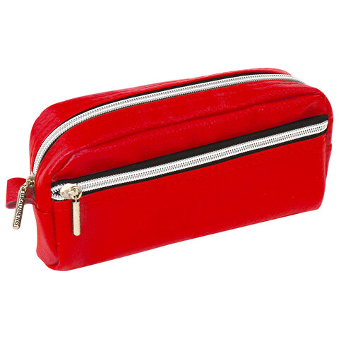 Пенал-косметичка BRAUBERG под фактурную кожу, ассорти, коричневый, красный, Пенал-косметичка BRAUBERG под фактурную кожу, ассорти, коричневый, красный,