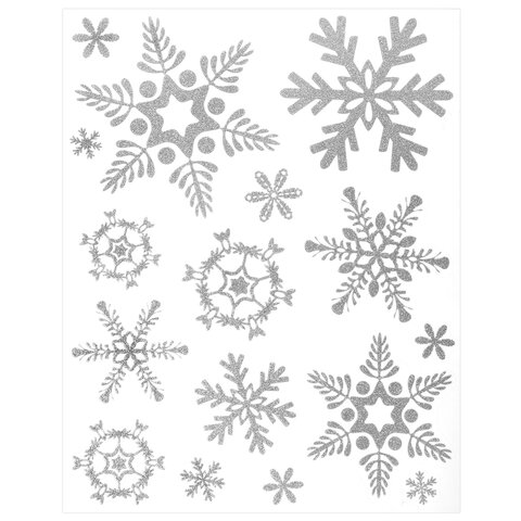 Наклейка для окон, 64 СНЕЖИНКИ, КОМПЛЕКТ 4 шт., 30х38 см, глиттер, серебро, Наклейка для окон, 64 СНЕЖИНКИ, КОМПЛЕКТ 4 шт., 30х38 см, глиттер, серебро,