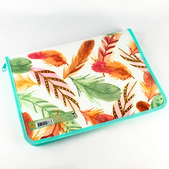 Папка для труда А4 на молнии Нежные перья