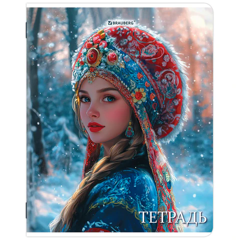 Тетрадь А5, 48 л., BRAUBERG, скоба, клетка, глянцевый лак, "Русская